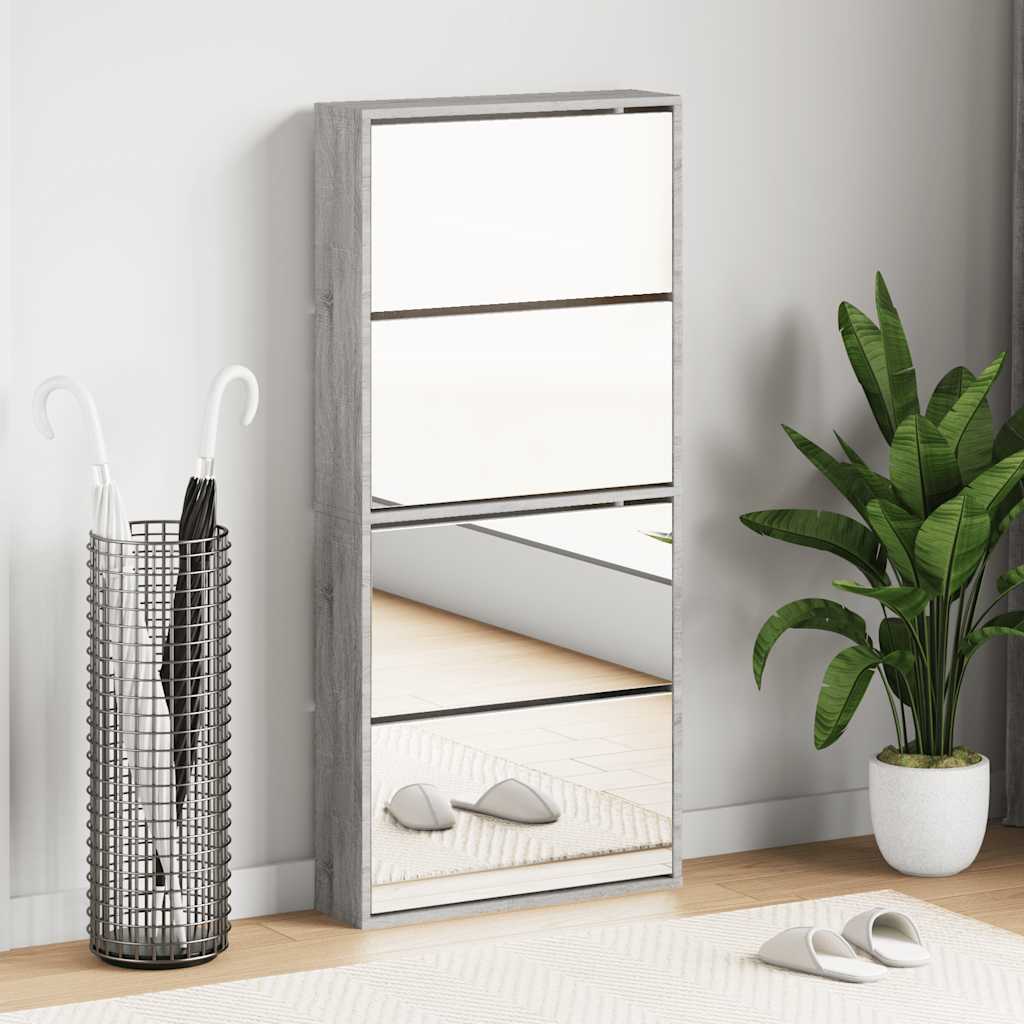 vidaXL Shoe Cabinet with Mirror 4-Layer Grey Sonoma 63x17x134 cm