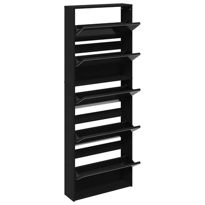 vidaXL Shoe Cabinet with Mirror 5-Layer Black 63x17x169.5 cm