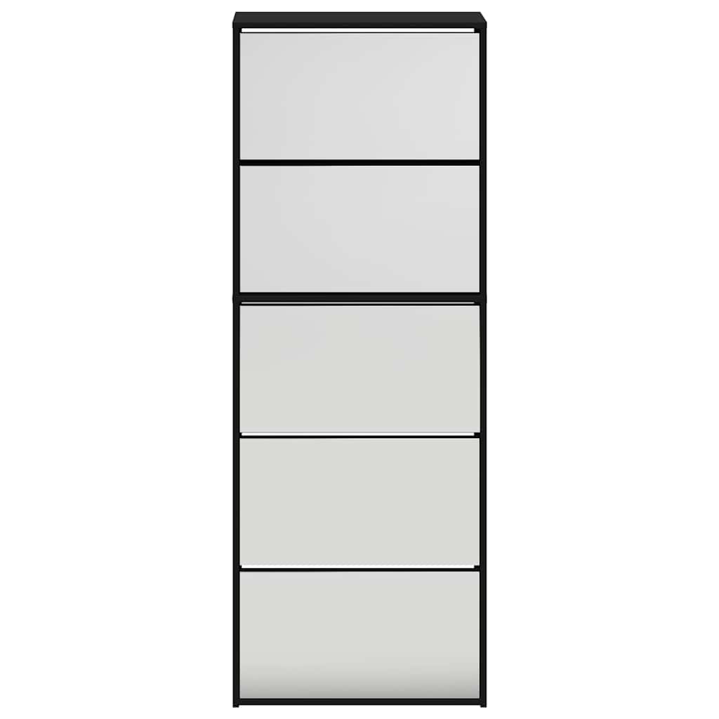 vidaXL Shoe Cabinet with Mirror 5-Layer Black 63x17x169.5 cm