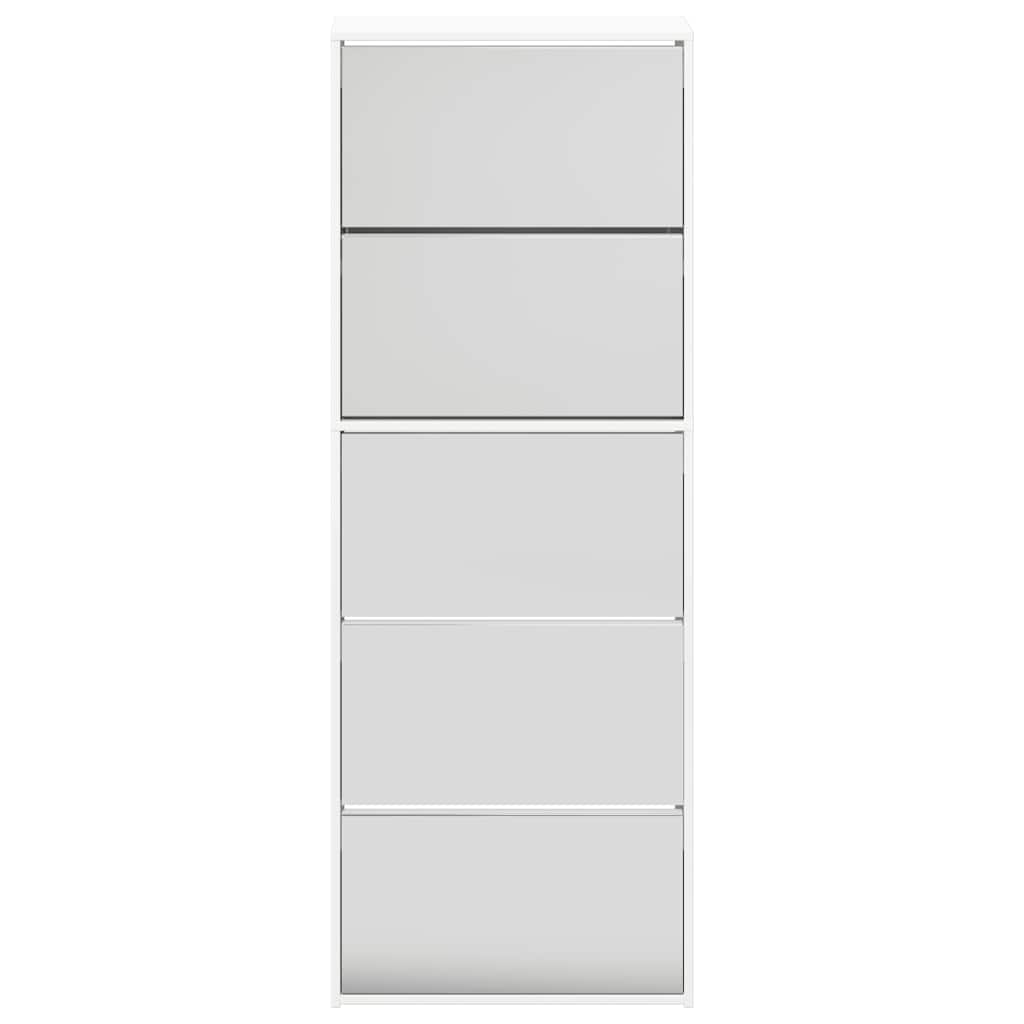 vidaXL Shoe Cabinet with Mirror 5-Layer High Gloss White 63x17x169.5 cm