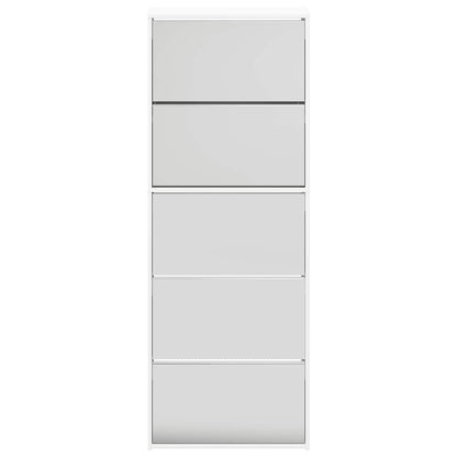 vidaXL Shoe Cabinet with Mirror 5-Layer High Gloss White 63x17x169.5 cm