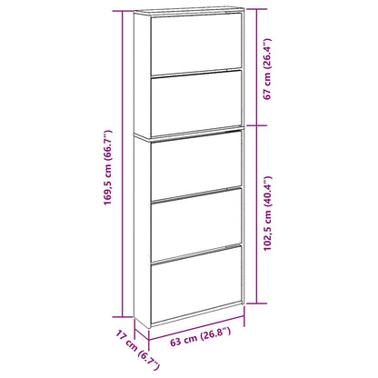 vidaXL Shoe Cabinet with Mirror 5-Layer High Gloss White 63x17x169.5 cm