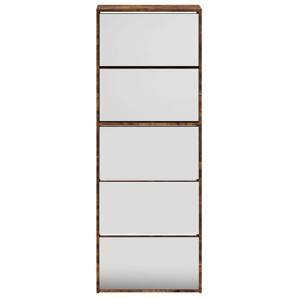 vidaXL Shoe Cabinet with Mirror 5-Layer Smoked Oak 63x17x169.5 cm