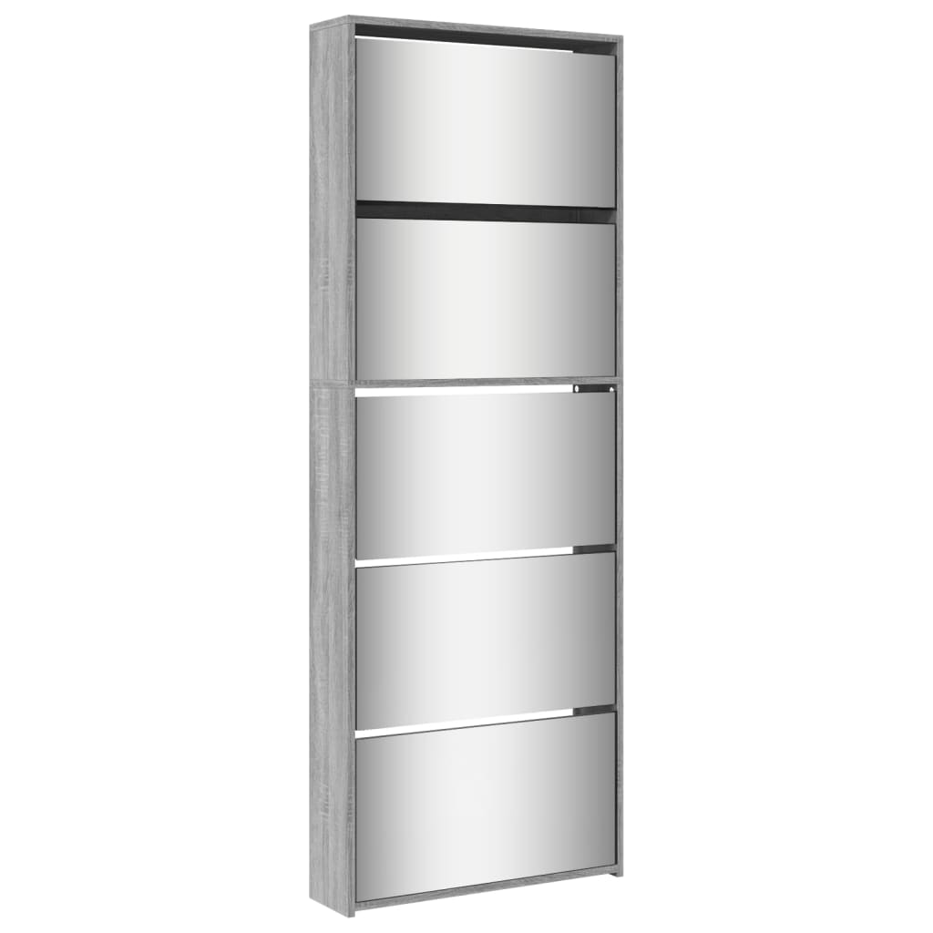 vidaXL Shoe Cabinet with Mirror 5-Layer Grey Sonoma 63x17x169.5 cm