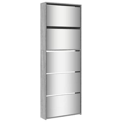 vidaXL Shoe Cabinet with Mirror 5-Layer Grey Sonoma 63x17x169.5 cm