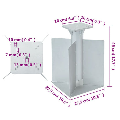 vidaXL In-Ground Parasol Base Silver 27.5x27.5x45 cm Steel