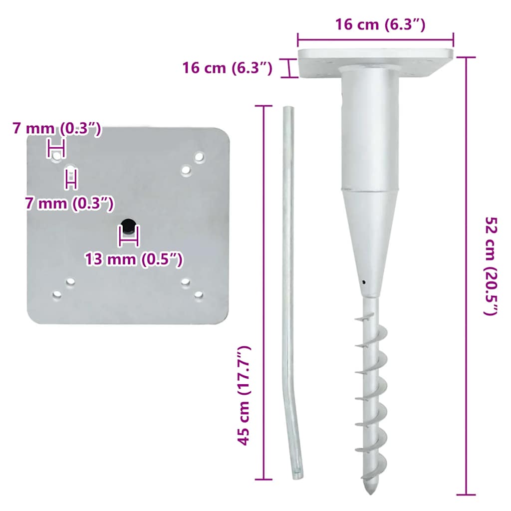 vidaXL In-Ground Parasol Base with Rod 16x16x52 cm Steel