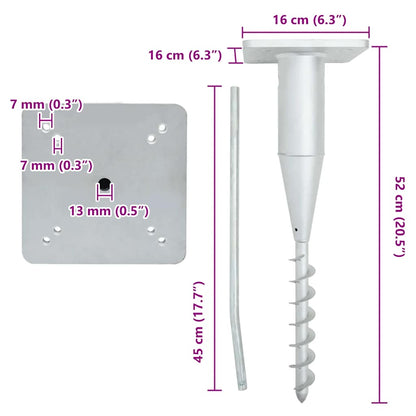 vidaXL In-Ground Parasol Base with Rod 16x16x52 cm Steel