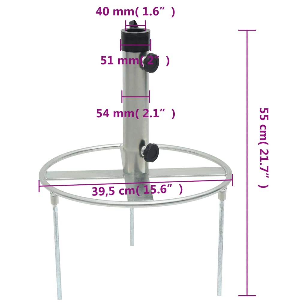 vidaXL Parasol Base with Ground Spikes for Ø38/48 mm Silver Steel