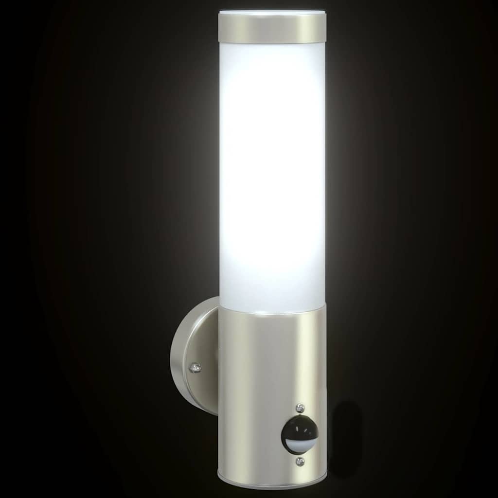 vidaXL Outdoor Wall Light with Sensor Silver Stainless Steel IP44