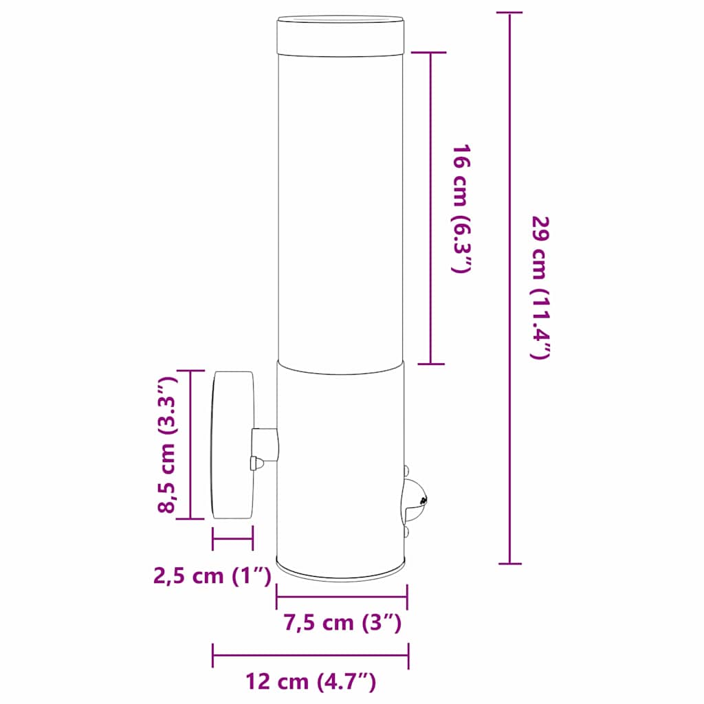 vidaXL Outdoor Wall Light with Sensor Silver Stainless Steel IP44