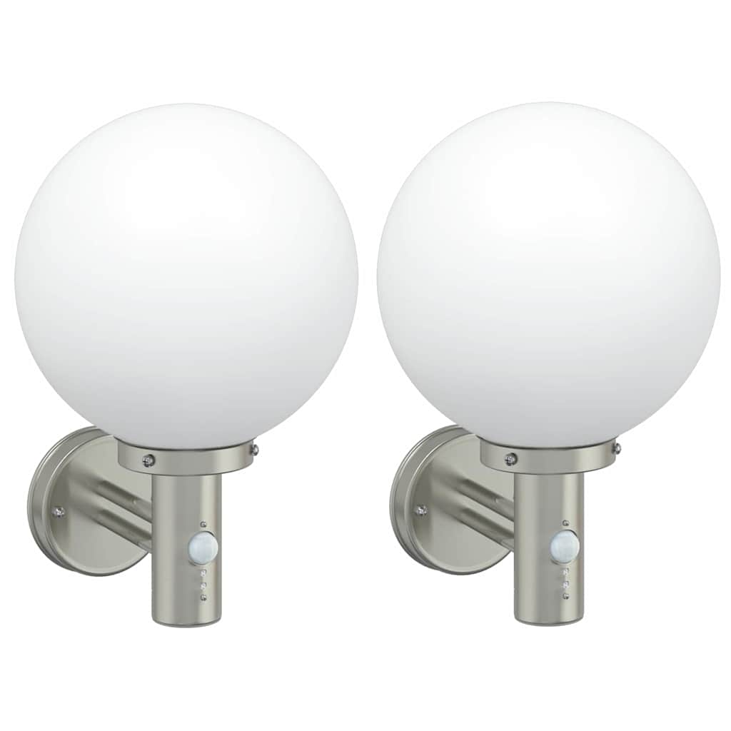 vidaXL Outdoor Wall Lights with Sensor 2 pcs Silver Stainless Steel IP44