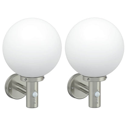 vidaXL Outdoor Wall Lights with Sensor 2 pcs Silver Stainless Steel IP44