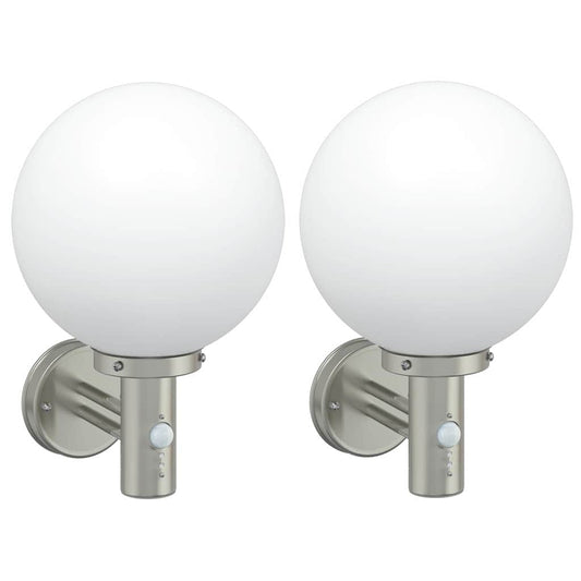 vidaXL Outdoor Wall Lights with Sensor 2 pcs Silver Stainless Steel IP44