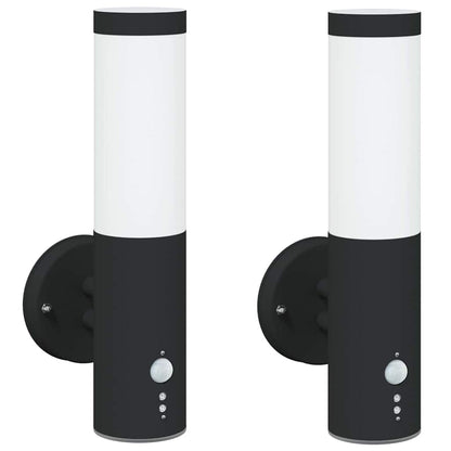 vidaXL Outdoor Wall Light with Sensor 2 pcs Black Stainless Steel IP44