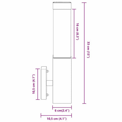 vidaXL Outdoor Wall Light Black 10.5 x 6 x 33 cm