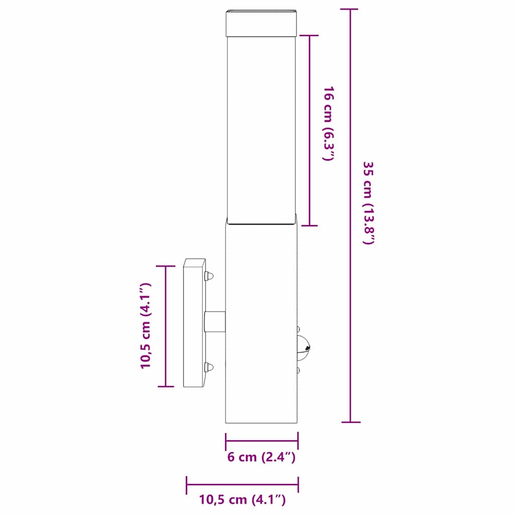 vidaXL Outdoor Wall Light Black 10.5 x 6 x 33 cm