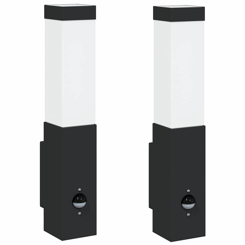 vidaXL Outdoor Wall Lights with Sensor 2 pcs Black Stainless Steel IP44