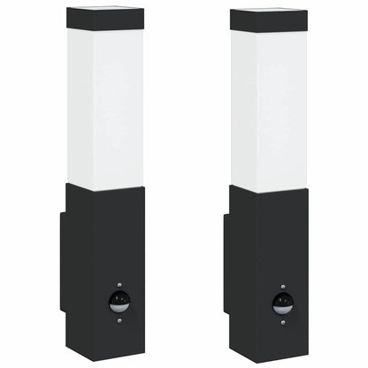vidaXL Outdoor Wall Lights with Sensor 2 pcs Black Stainless Steel IP44