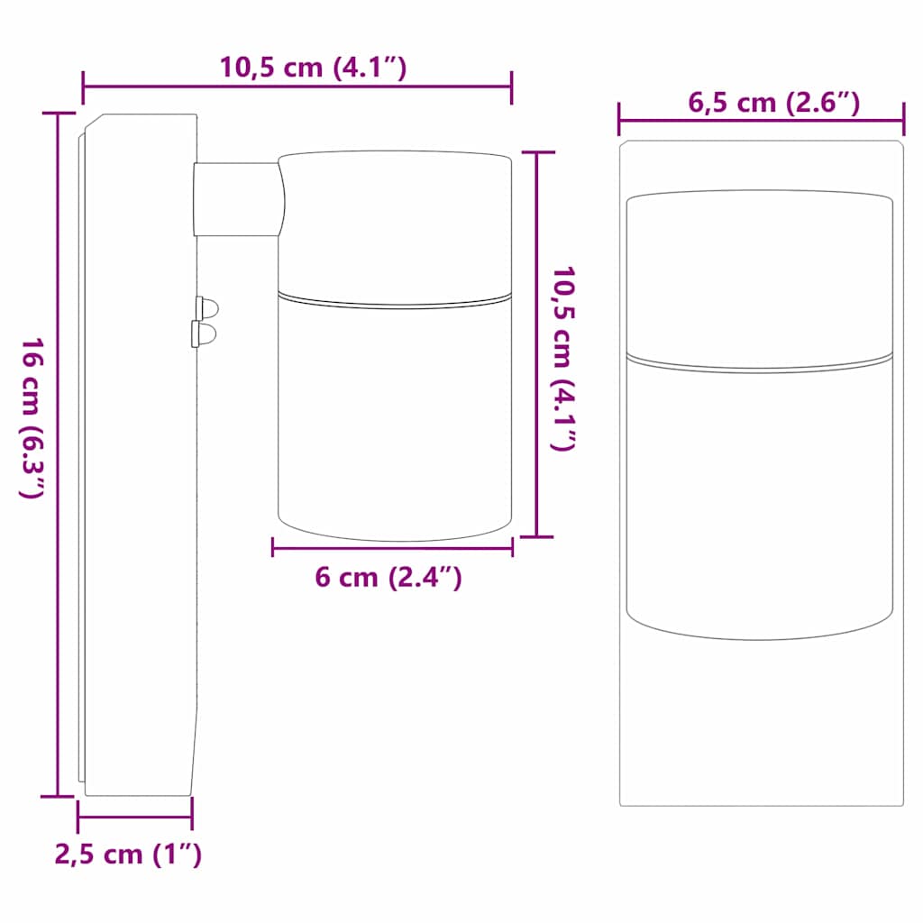 vidaXL Outdoor Wall Light Silver 6.5 x 10.5 x 16 cm