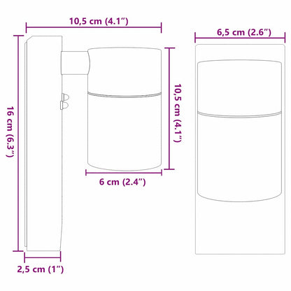 vidaXL Outdoor Wall Light Silver 6.5 x 10.5 x 16 cm