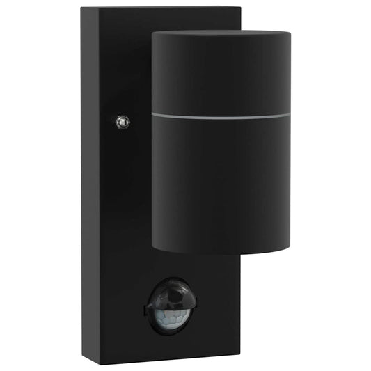 vidaXL Outdoor Wall Light with Sensor Black Stainless Steel IP44