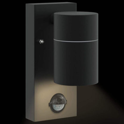 vidaXL Outdoor Wall Light with Sensor Black Stainless Steel IP44
