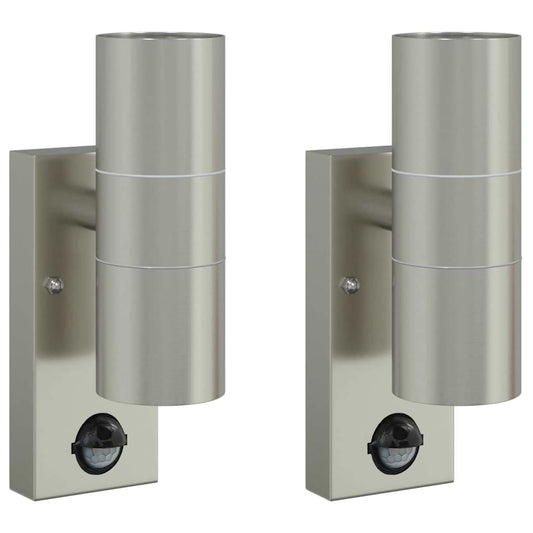vidaXL Outdoor Wall Lights with Sensor 2 pcs Silver Stainless Steel IP44