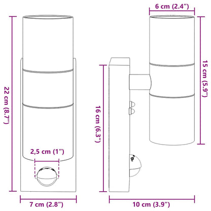 vidaXL Outdoor Wall Lights with Sensor 2 pcs Silver Stainless Steel IP44