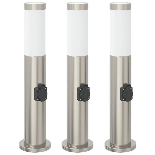 vidaXL Bollard Lights with Outlet 3pcs 50 cm Stainless Steel IP44