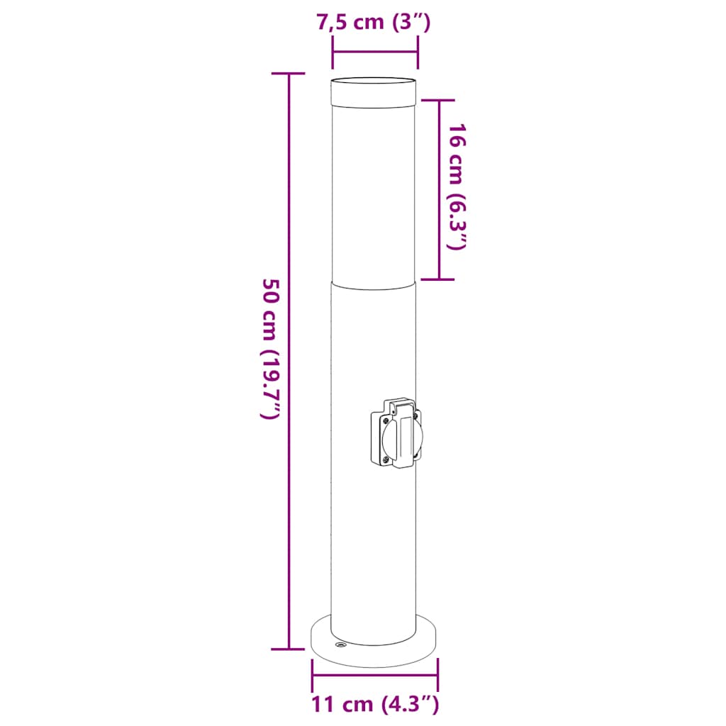 vidaXL Bollard Lights with Outlet 3pcs 50 cm Stainless Steel IP44