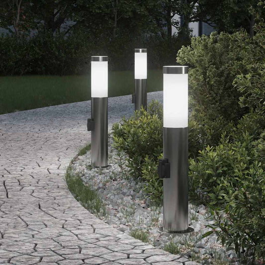 vidaXL Bollard Lights with Outlet 3pcs 50 cm Stainless Steel IP44
