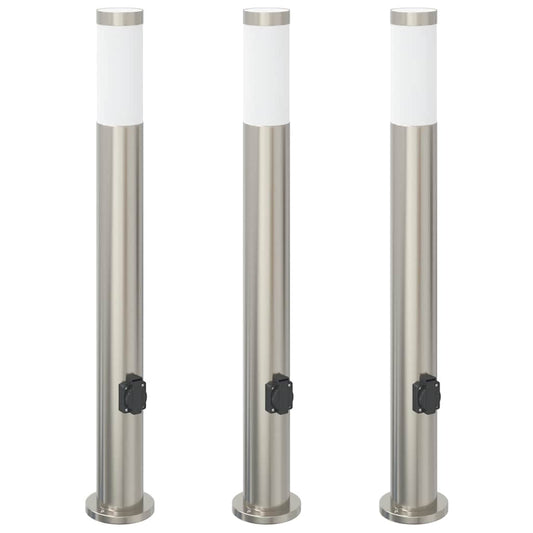 vidaXL Bollard Lights with Outlet 3pcs 80 cm Stainless Steel IP44