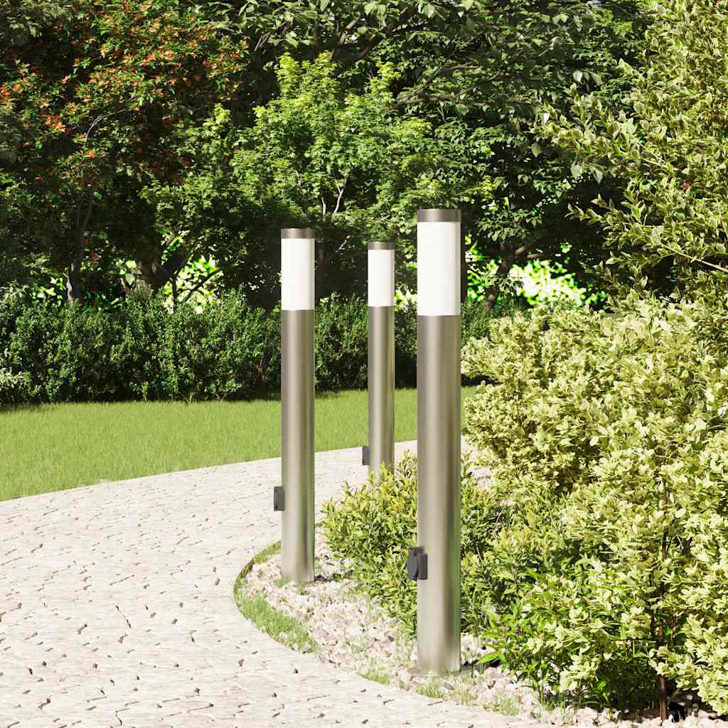 vidaXL Bollard Lights with Outlet 3pcs 80 cm Stainless Steel IP44