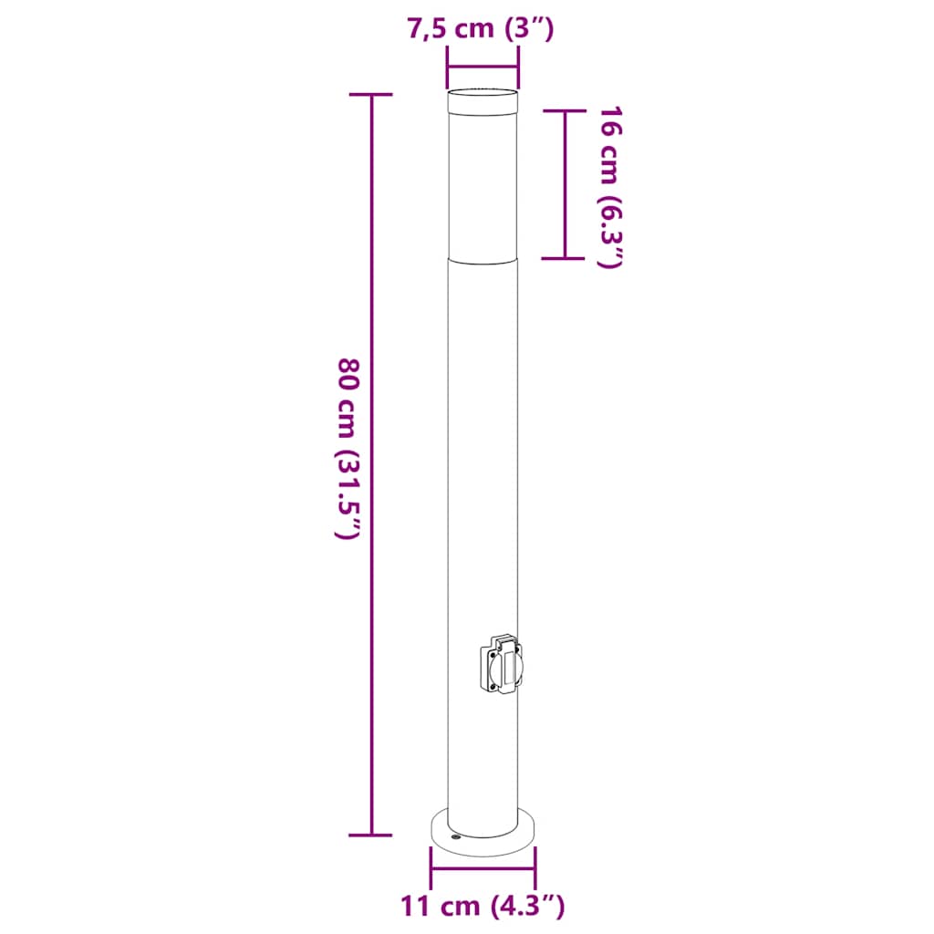 vidaXL Bollard Lights with Outlet 3pcs 80 cm Stainless Steel IP44