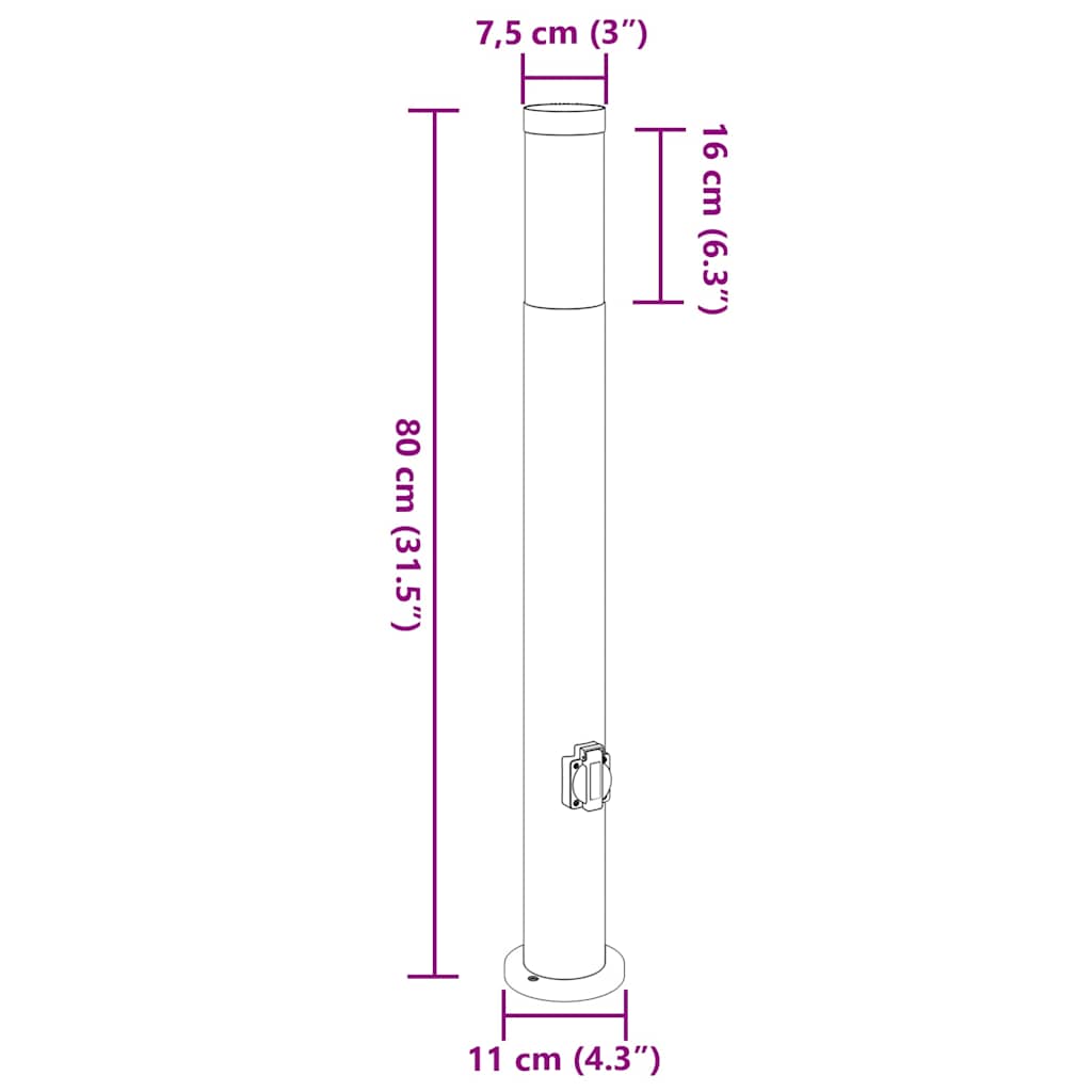 vidaXL Bollard Lights with Outlet 3pcs 80 cm Stainless Steel IP44