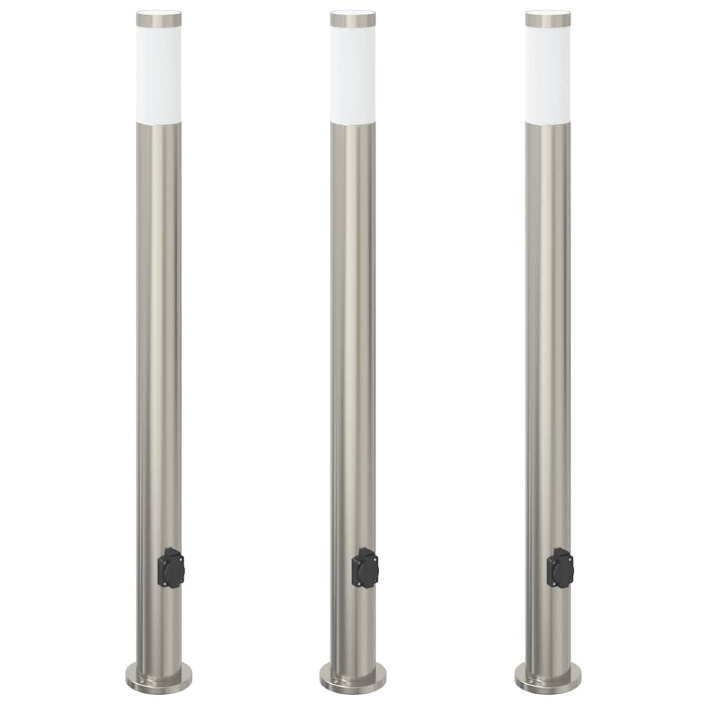 vidaXL Bollard Lights with Outlet 3pcs 110 cm Stainless Steel IP44