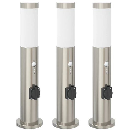 vidaXL Bollard Lights with Sensor&Outlet 3pcs 50 cm Stainless Steel IP44