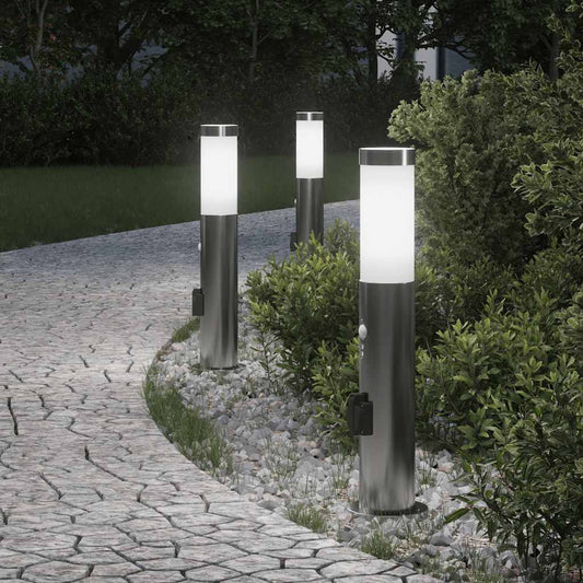 vidaXL Bollard Lights with Sensor&Outlet 3pcs 50 cm Stainless Steel IP44