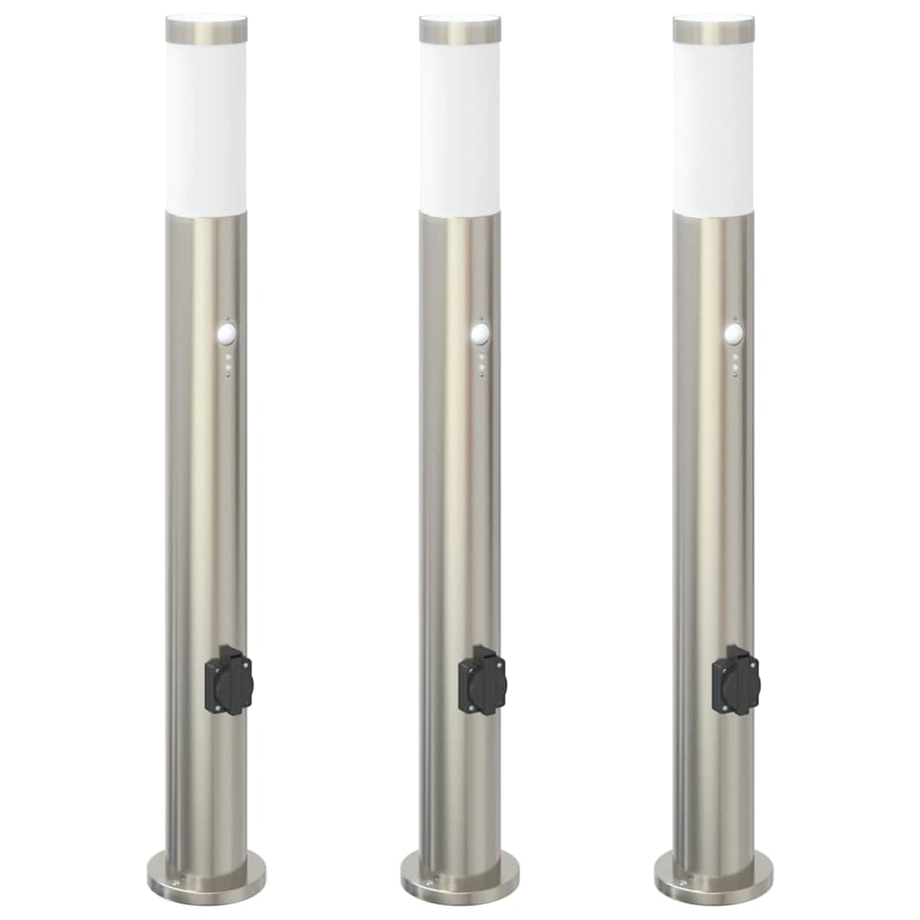 vidaXL Bollard Lights with Sensor&Outlet 3pcs 80 cm Stainless Steel IP44