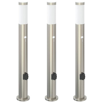 vidaXL Bollard Lights with Sensor&Outlet 3pcs 80 cm Stainless Steel IP44