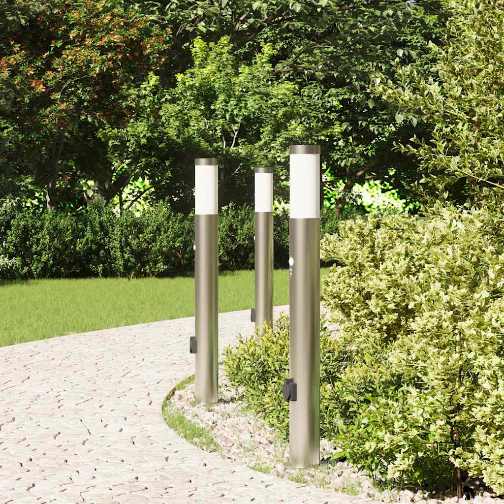 vidaXL Bollard Lights with Sensor&Outlet 3pcs 80 cm Stainless Steel IP44