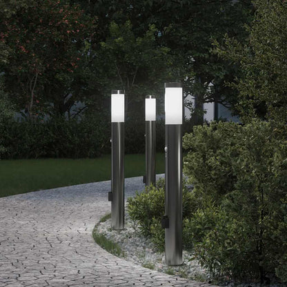 vidaXL Bollard Lights with Sensor&Outlet 3pcs 80 cm Stainless Steel IP44