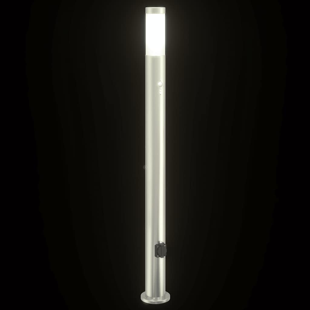 vidaXL Bollard Light with Sensor&Outlet 110 cm Stainless Steel IP44