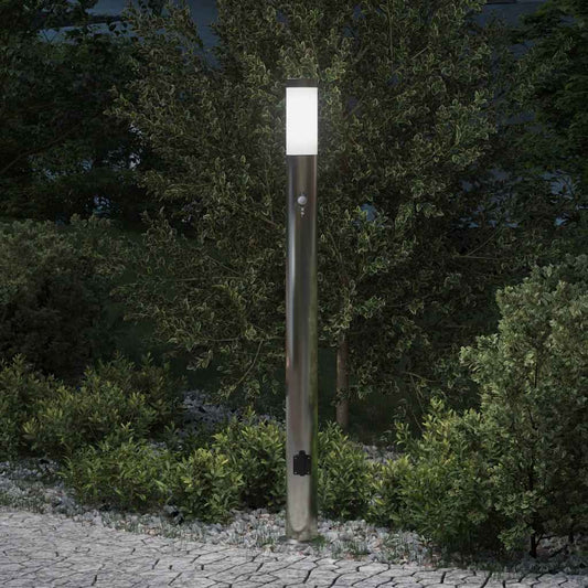 vidaXL Bollard Light with Sensor&Outlet 110 cm Stainless Steel IP44