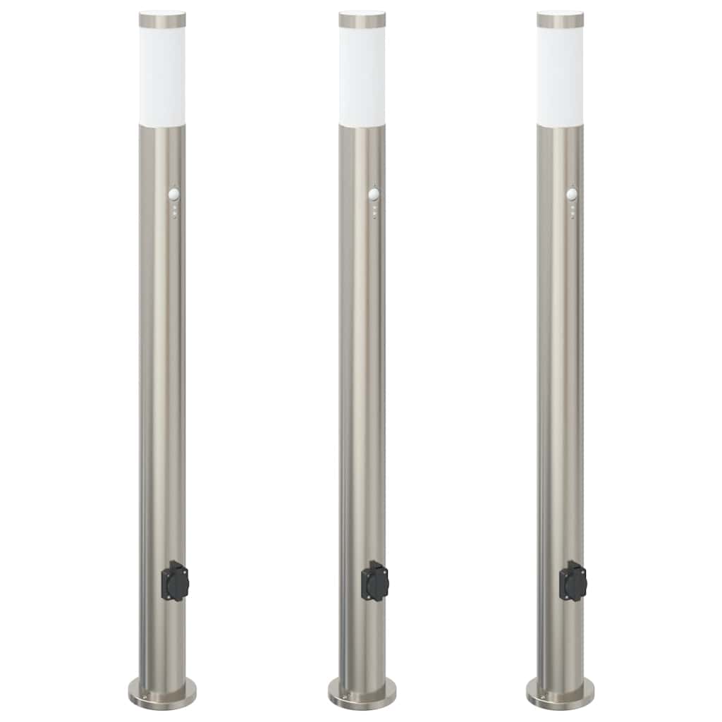 vidaXL Bollard Lights with Sensor&Outlet 3pcs 110 cm Stainless Steel IP44