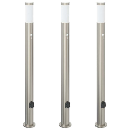 vidaXL Bollard Lights with Sensor&Outlet 3pcs 110 cm Stainless Steel IP44
