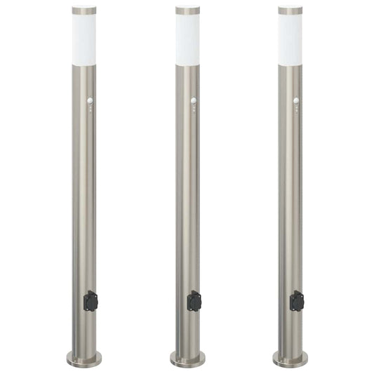 vidaXL Bollard Lights with Sensor&Outlet 3pcs 110 cm Stainless Steel IP44