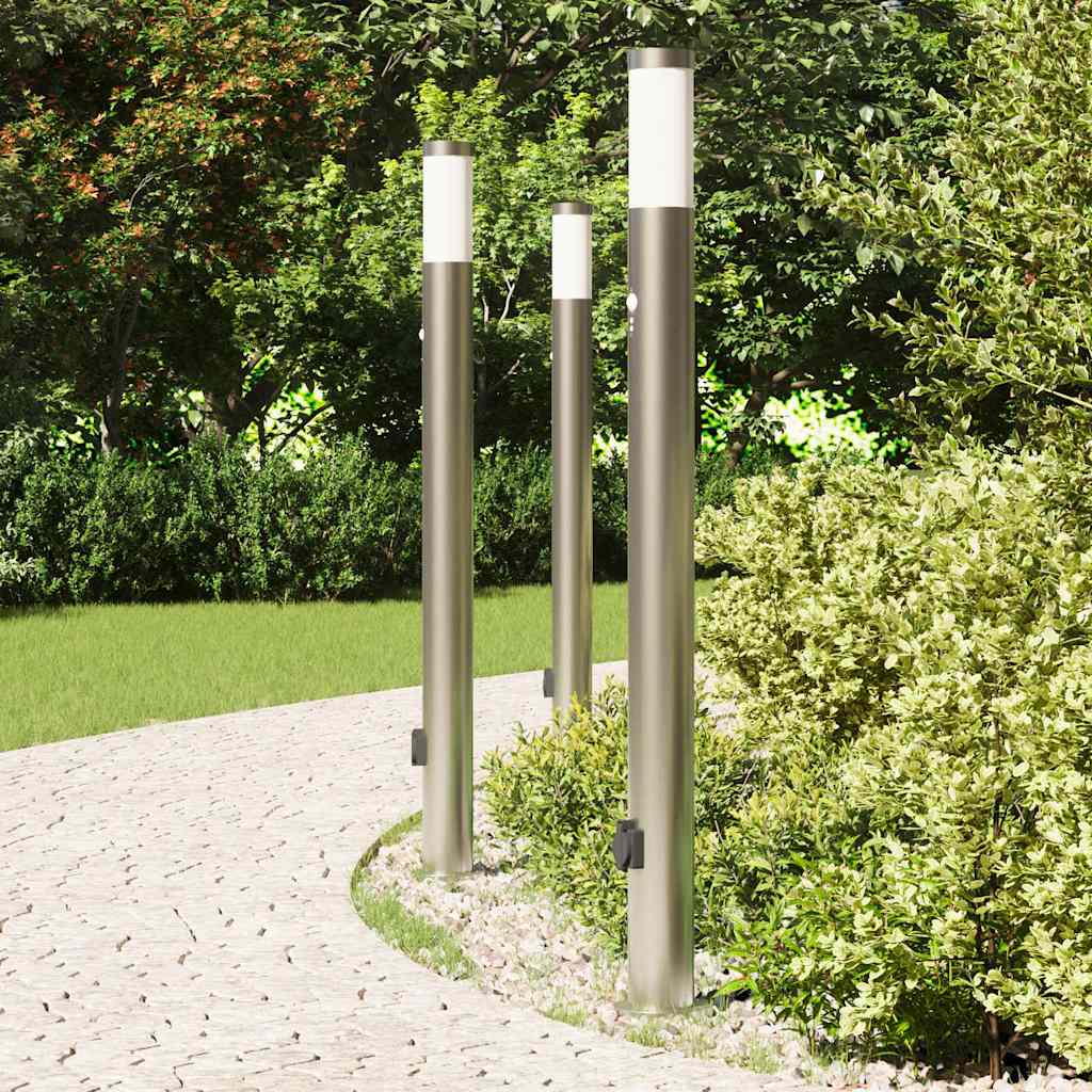 vidaXL Bollard Lights with Sensor&Outlet 3pcs 110 cm Stainless Steel IP44