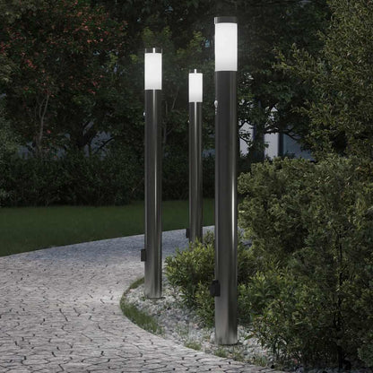 vidaXL Bollard Lights with Sensor&Outlet 3pcs 110 cm Stainless Steel IP44